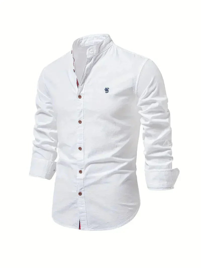 Chemise décontractée pour homme en coton mélangé - coupe slim et col mandarin avec manches longues – Image 2