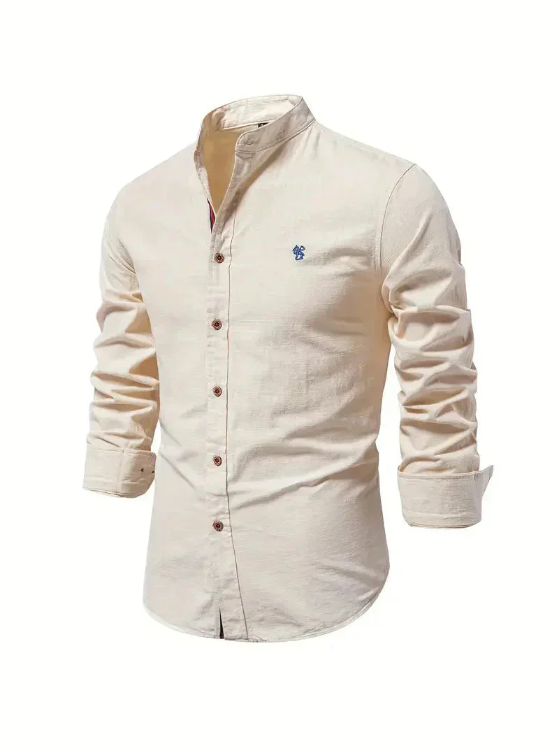 Chemise décontractée pour homme en coton mélangé - coupe slim et col mandarin avec manches longues – Image 4