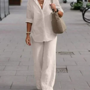 Vêtements féminins décontractés et élégants : ensemble chemise et pantalon en lin de luxe pour un look élégant et confortable