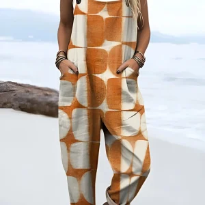 Elovoix™ | Combinaison artistique géométrique abstraite à jambes larges pour femmes