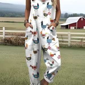 Elovoix™ | Combinaison pour femmes au design amusant avec motif de poule de ferme