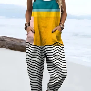 Elovoix™ | Combinaison artistique abstraite et géométrique à jambes larges pour femmes