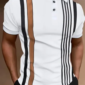 Polo Slim Fit à manches courtes pour hommes, avec un col classique et un motif à rayures verticales stylisé