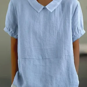 Top décontracté en lin mélangé pour femmes - confortable et élégant pour tous les jours avec des manches courtes polyvalentes