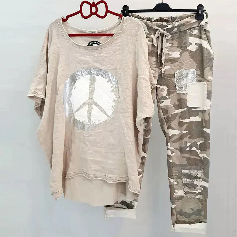 Ensemble décontracté pour dames - T-shirt camouflage tendance et pantalon confortable – Image 4