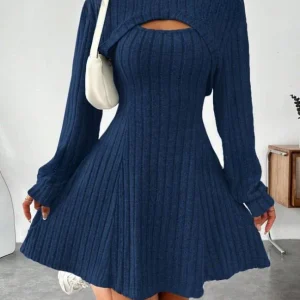 Robe pull-over côtelée avec découpe pour femmes