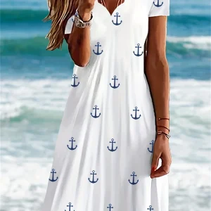 Elegant Floral Print Midi-Kleid mit V-Ausschnitt für Damen