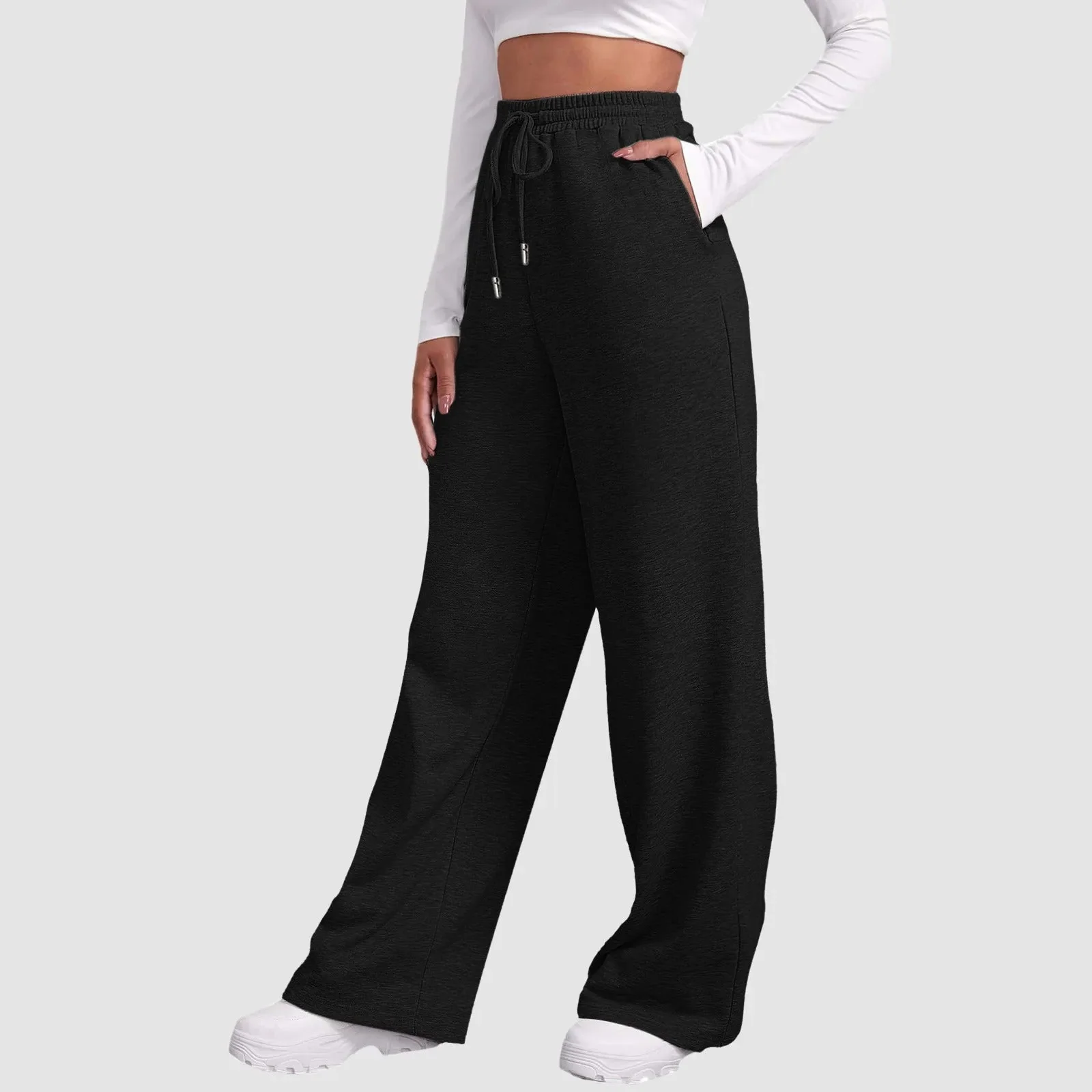 Pantalon droit confortable à jambe large pour femmes, en mélange de coton doux, pour un plaisir ultime. – Image 3
