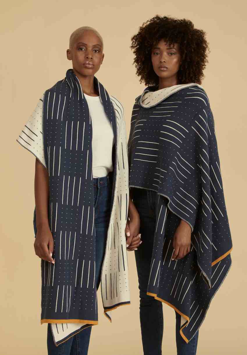 Châle chaud et doux en coton bleu et orange - Kichana