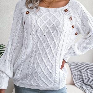 Pull décontracté à col carré et boutons en maille