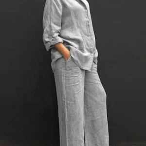 Ensemble pantalon 2 pièces pour femmes, avec blouse et pantalon en lin léger pour un confort quotidien