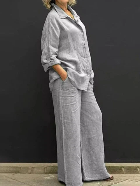 Ensemble pantalon 2 pièces pour femmes, avec blouse et pantalon en lin léger pour un confort quotidien