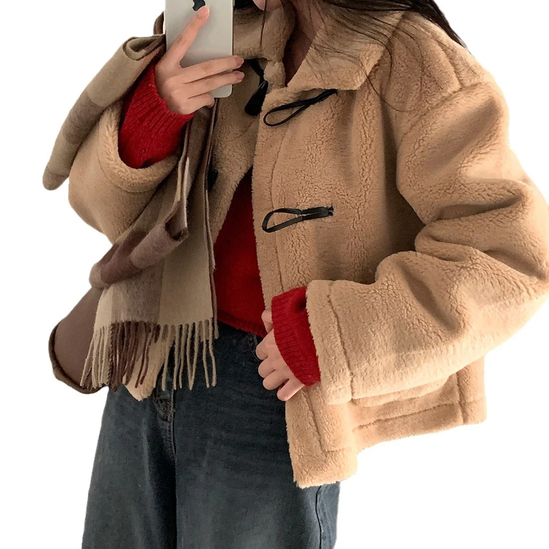 Veste courte ample en laine d'agneau doublée – Image 4