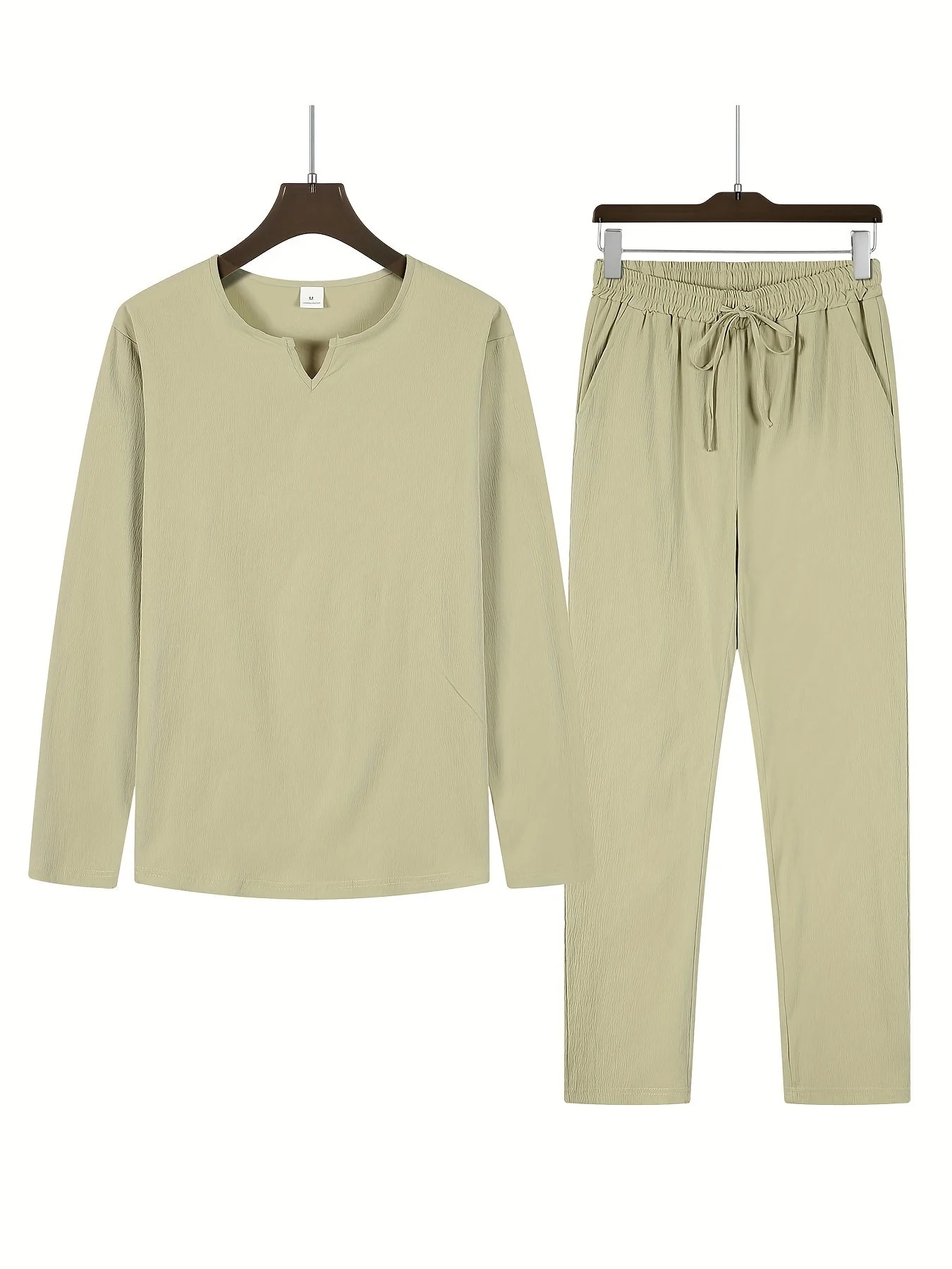 Set Décontracté pour Homme : Haut à V-Neck à Manches Longues et Pantalons Confortables – Image 4