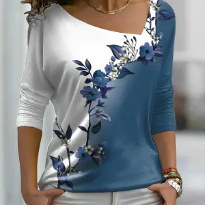 T-shirt à fleurs pour femmes - Look chic et décontracté avec manches longues pour tous les jours