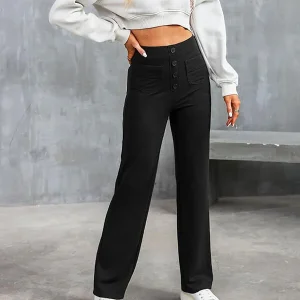 Pantalon élégant à taille haute pour femmes, avec bouton élégant pour un look à la mode