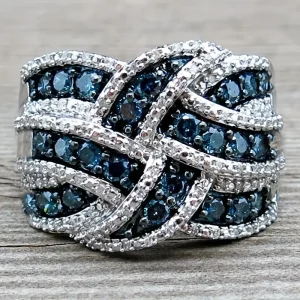 Bague en Argent Bleu Tressé Brillant
