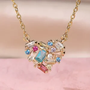 Collier en Cristal Coloré en Forme de Cœur