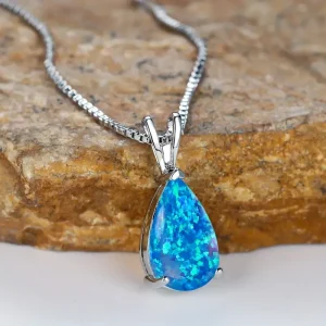 Collier en Argent avec Goutte en Opale Bleue