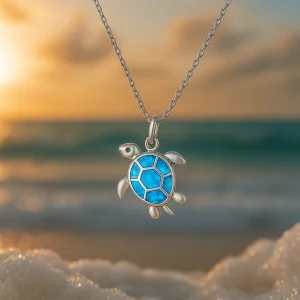 Collier en Argent avec Tortue en Opale Bleue