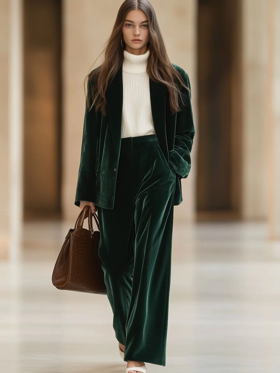 Elegante Damen Velvet Anzug - Stilvolles Blazer- und Hose-Set für Damen – Image 2