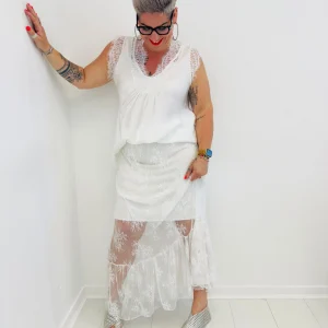 Jupe longue grande taille en voile brodé