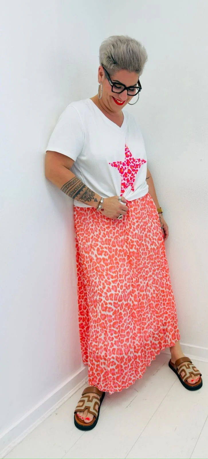 Jupe longue grande taille léopard orange – Image 2