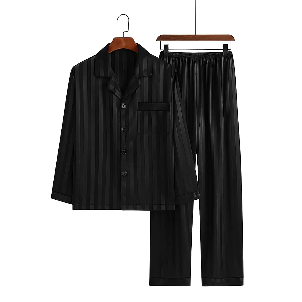 Pyjama En Satin Noir Homme – Image 3