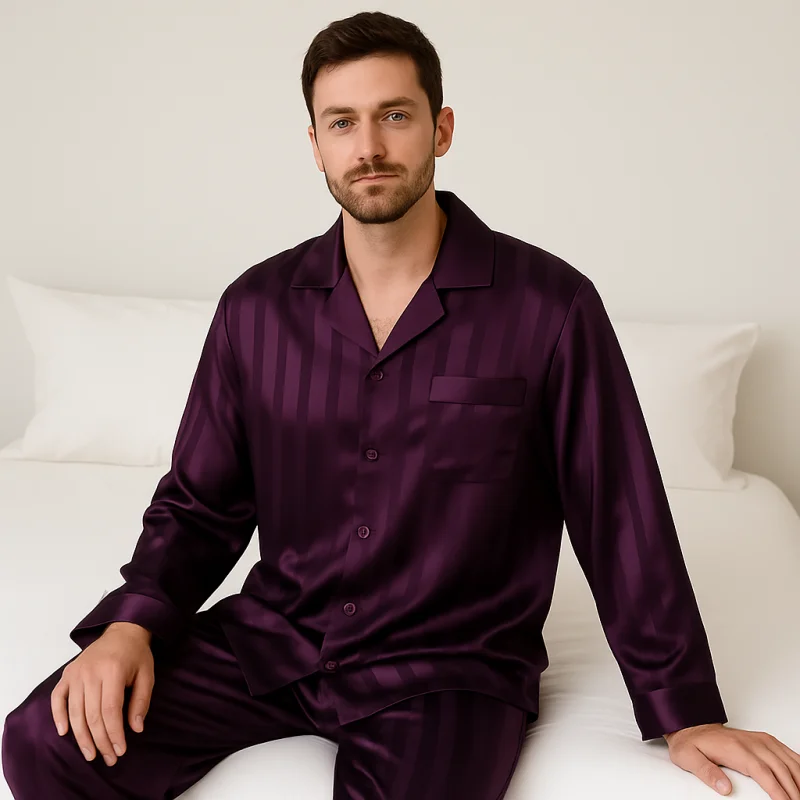 Pyjama En Satin Noir Homme – Image 2