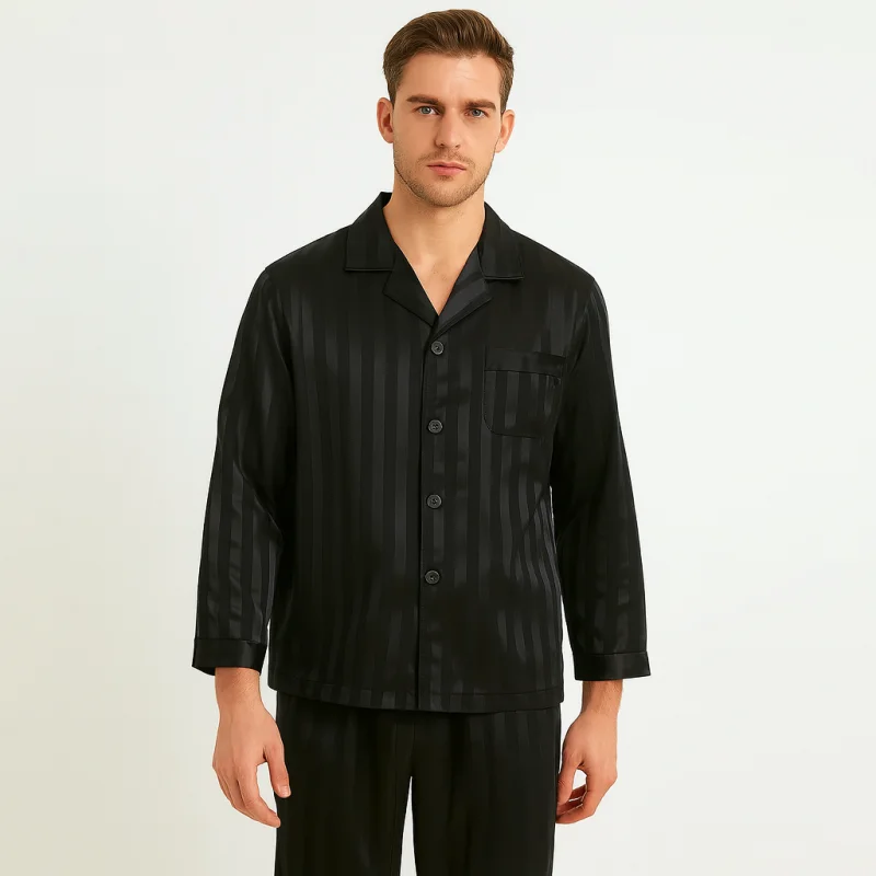 Pyjama En Satin Noir Homme – Image 4