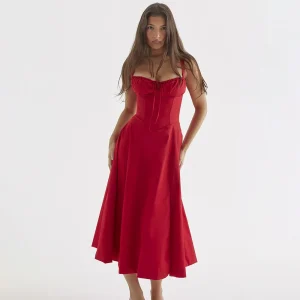 Robe Midi Corset Élégante à Fente - Robe d'Été Bustier Chic pour Mariages et Fêtes