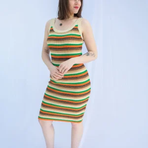 Robe midi en maille rayure