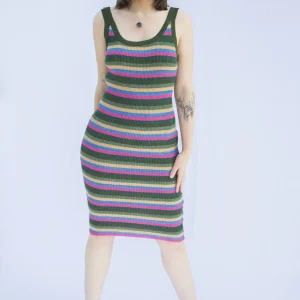 Robe midi en maille rayure