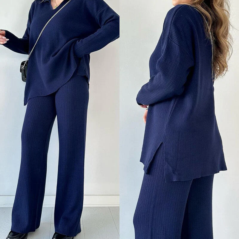 Ensemble 2 pièces pour femmes - pull côtelé et pantalon confortables pour des sorties décontractées et relaxantes – Image 4