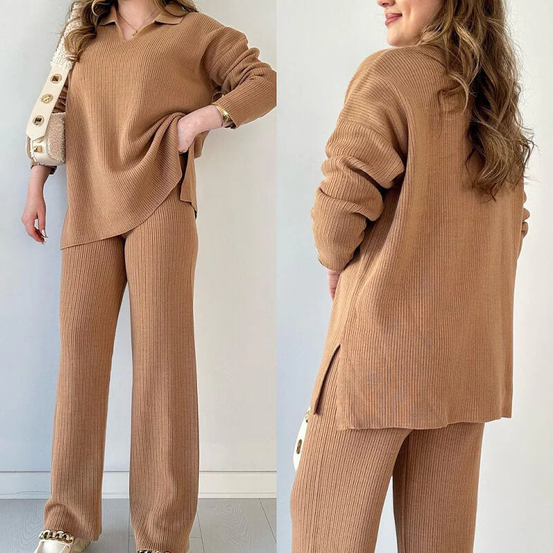 Ensemble 2 pièces pour femmes - pull côtelé et pantalon confortables pour des sorties décontractées et relaxantes – Image 3