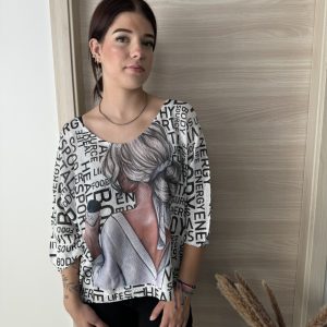 TEE-SHIRT EN MAILLE IMPRIME MANCHE 3/4