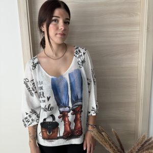 TEE-SHIRT EN MAILLE IMPRIME MANCHE 3/4