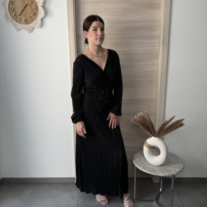 ROBE LONGUE TISSUS PLISSE BRILLANT AVEC LIEN