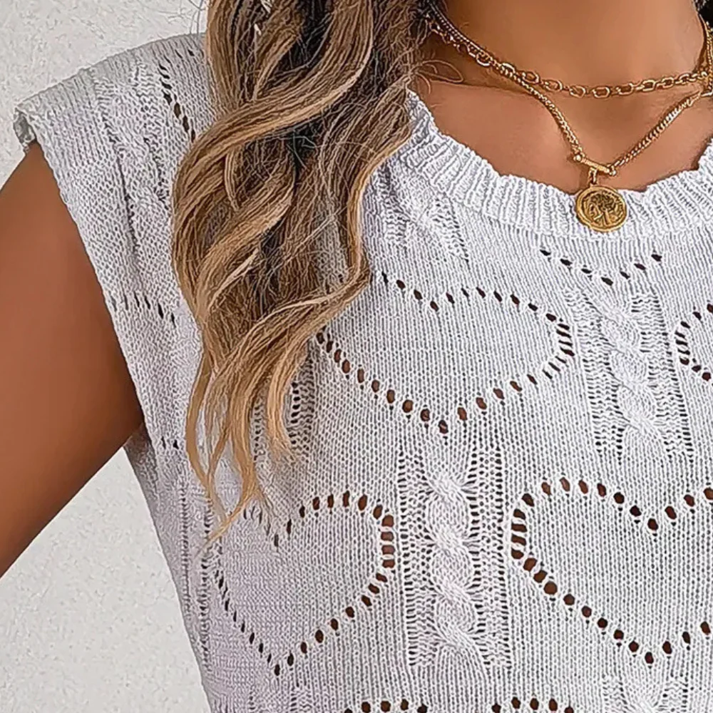 Top court en tricot avec motif en forme de cœur pour femmes – Image 4