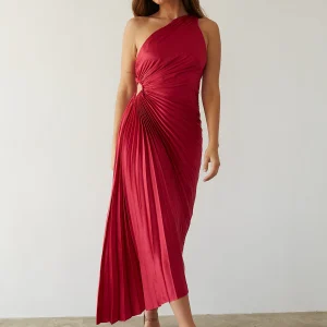 Robe midi plissée à une épaule
